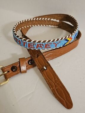Belt Native American Beaded Leather 36"